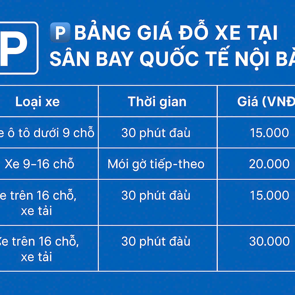 Bảng giá đỗ xe tại sân bay quốc tế Nội Bài
