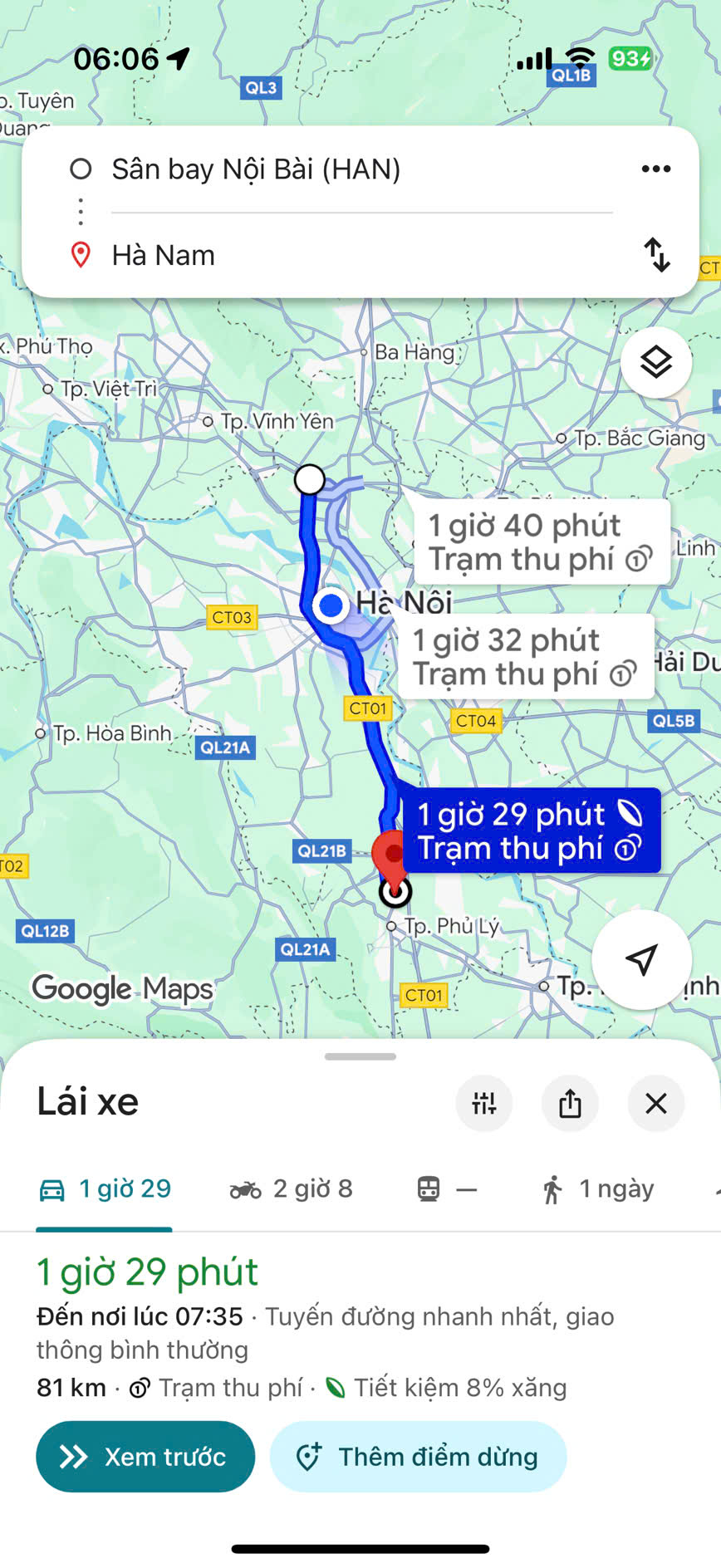 Khoảng Cách Nhanh Nhất Nội Bài Hà Nam Theo Google Maps